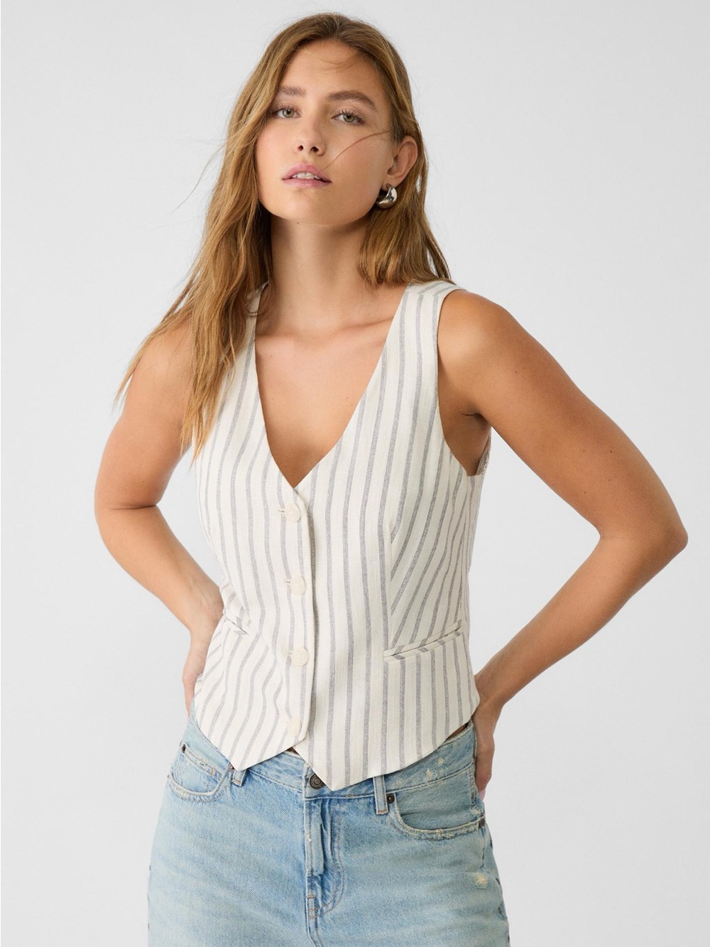 Love Tree brand linen blend striped waistcoat